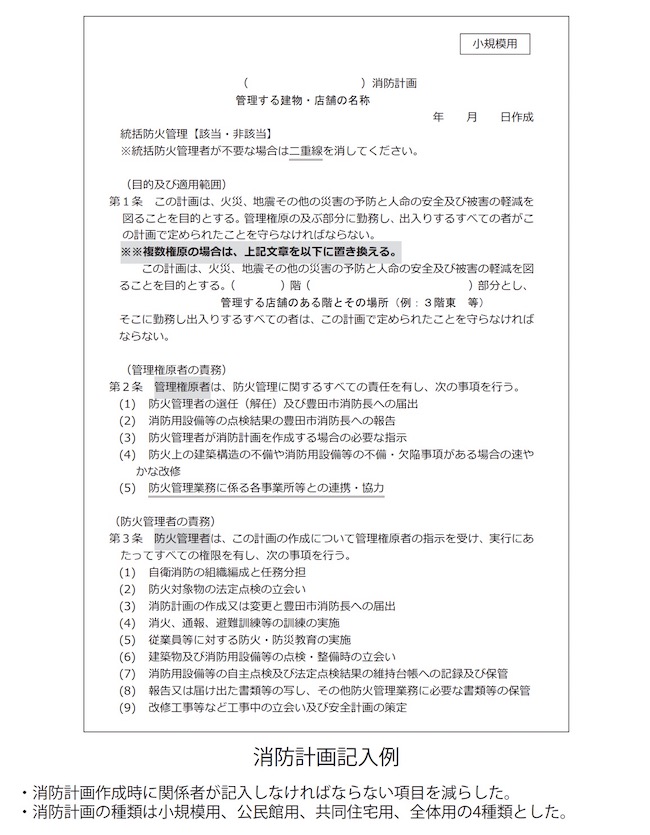 消防計画記入例