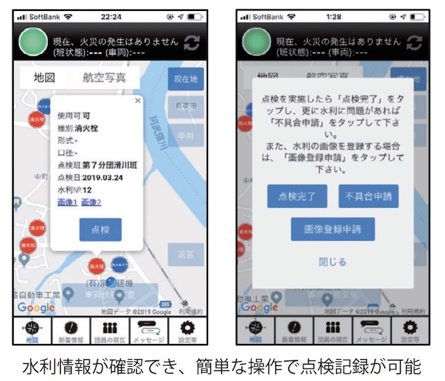 水利情報が確認でき、簡単な操作で点検記録が可能